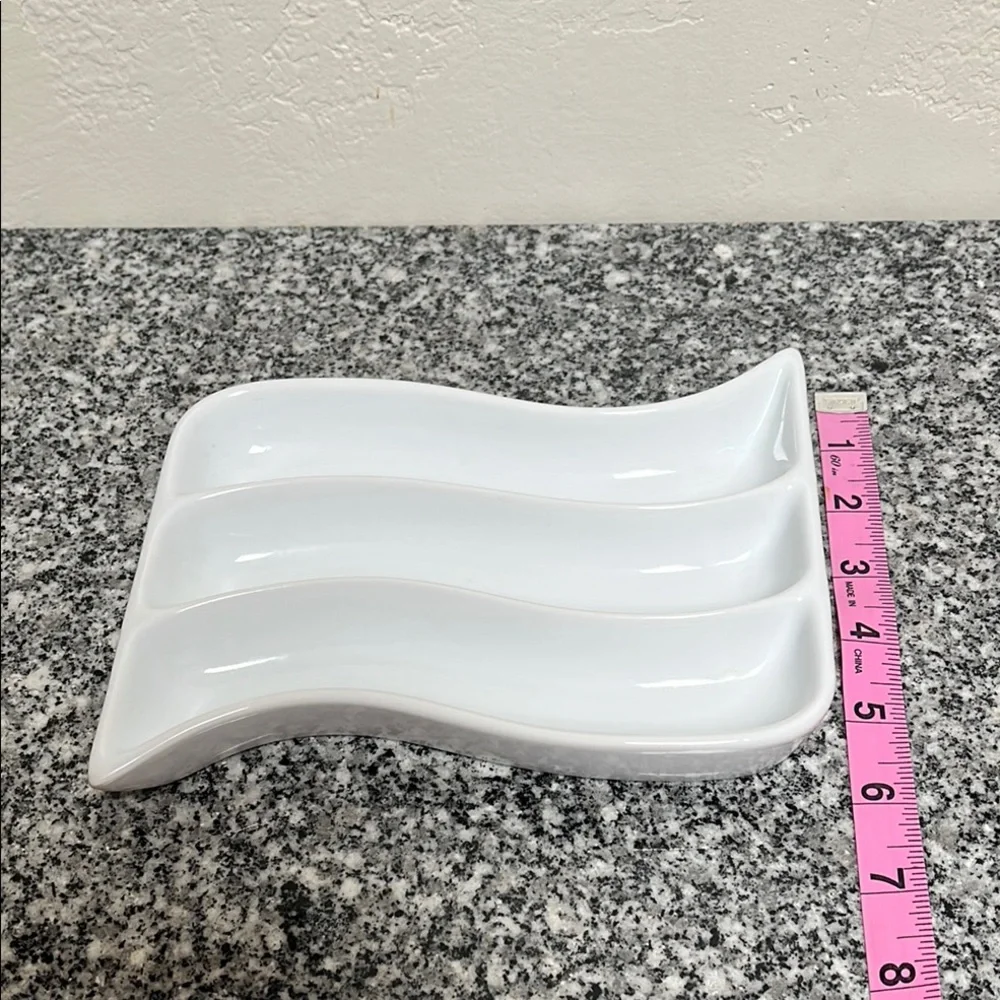 Crate & Barrel White Porcelain Curved Olive Tray